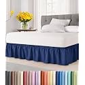 CGK Wrap Around Dust Ruffle Bed Skirt - Queen Size, 21" Inch, Navy Blue