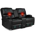 CHABATREE Home Theater Seating,RV Recliner Sofa with Massage and Heat,Manual RV Recliner Loveseat with USB/Cup Holders and Side Pocket for Living Room,Loveseat Black