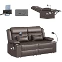 CHABATREE Home Theater Seating，RV Reclining Sofa Set with Adjustable Headrest， Recliner Sofa with Heat and USB&amp;Type-C, Dawer &amp; Cup Holders, 150° Recline for RV &amp; Living Room(Loveseat Brown)