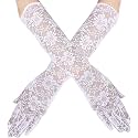 CHACKO Ladies Full Finger Bridal Lace Gloves Long Floral for Women