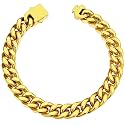 ChainsHouse Stainless Steel Cuban Link Bracelet for Men, 5mm/7mm/9mm/12mm Width, 7.5"/8.3"/9" Length, Black/18K Gold Plated Chain Wrist Bracelets for Men, with Gift Box