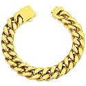 ChainsHouse Stainless Steel Cuban Link Bracelet for Men, 5mm/7mm/9mm/12mm Width, 7.5"/8.3"/9" Length, Black/18K Gold Plated Chain Wrist Bracelets for Men, with Gift Box