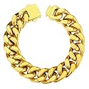 ChainsHouse Stainless Steel Cuban Link Bracelet for Men, 5mm/7mm/9mm/12mm Width, 7.5"/8.3"/9" Length, Black/18K Gold Plated Chain Wrist Bracelets for Men, with Gift Box