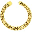 ChainsHouse Stainless Steel Cuban Link Bracelet for Men, 5mm/7mm/9mm/12mm Width, 7.5"/8.3"/9" Length, Black/18K Gold Plated Chain Wrist Bracelets for Men, with Gift Box