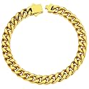ChainsHouse Stainless Steel Cuban Link Bracelet for Men, 5mm/7mm/9mm/12mm Width, 7.5"/8.3"/9" Length, Black/18K Gold Plated Chain Wrist Bracelets for Men, with Gift Box