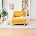 Chaise Lounge Chair Indoor,Modern Mid-Century Indoor Oversized Sleeper,Soild Wood Legs and Chenille Fabric Sofa Bed for Living Room, Bedroom， Easy to Assemble (Yellow)