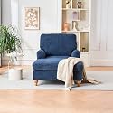 Chaise Lounge Chair Indoor,Modern Mid-Century Indoor Oversized Sleeper,Soild Wood Legs and Chenille Fabric Sofa Bed for Living Room, Bedroom， Easy to Assemble (Blue)