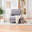 Chaise Lounge Chair Indoor,Modern Mid-Century Indoor Oversized Sleeper,Soild Wood Legs and Chenille Fabric Sofa Bed for Living Room, Bedroom， Easy to Assemble (Grey)