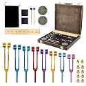 Chakra Tuning Fork Set with 8 Weighted Forks, 126.22Hz to 272.2Hz, Upgraded Reinforced Solid Wood Case, Wooden Bases, Glass Bases, Activators, Rubber Mallets and Pouch
