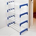 PulGos Shoe Rack with Shelf | Shoe Stand for 12 Pairs | 4-Layer Chappal &amp; Slipper Stand for Home | Portable Foldable Footwear Rack | Plastic Shoe Organizer for Home – Blue