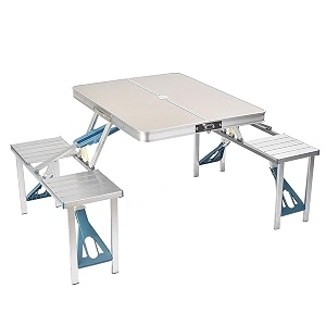chalisa folding aluminum picnic table camping table with 4 seats and umbrella hole lightweight suitcase outdoor portable camping chairs for travel outing gathering bbq amp patio garden and beach
