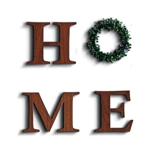 chalk my theme home word with ring wreath garland wooden sign wall art for home decoration  home word showpiece wall hanging- brown
