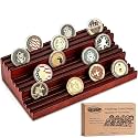 Challenge Coin Display Stand - Where Every Coin Tells A Story - Solid Wood Military Coin Rack | 9-Row Ladder Design Holds 45-60 Coins | Desktop Holder for Army Police Firefighters (Walnut)