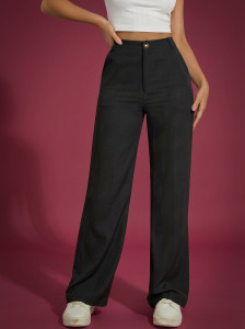 chalodia women regular fit grey cotton blend trousers