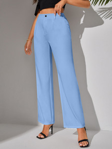 chalodia women regular fit grey cotton blend trousers