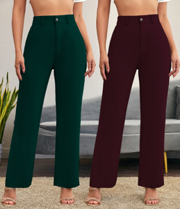 chalodia women regular fit green maroon cotton blend trousers