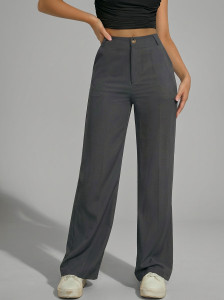 chalodia women regular fit grey cotton blend trousers