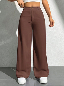 chalodia women regular fit grey cotton blend trousers