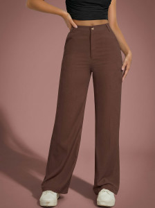 chalodia women regular fit grey cotton blend trousers