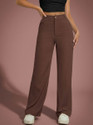 CHALODIA Women Regular Fit Grey Cotton Blend Trousers
