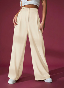 chalodia women regular fit beige cotton blend trousers