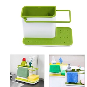champa3 in 1 plastic sink caddy organizer kitchen soapspongecloth and brush holder accessories clear