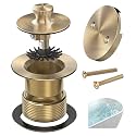 Champagne Brushed Gold Bronze Bathtub Drain, Hair Catcher and 2-Hole Overflow Faceplate, 11.5/16 UNC, Lift and Turn Bathtub Drain Replacement, Tub Drain Stopper