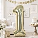 Champagne Gold 1 Balloons, 40 Inch Light Gold Helium Foil Number 1 Balloon Girls, Self Inflating 1st Birthday Balloon One for Boys Boho Anniversary Baby Shower Cow First Birthday Party Decorations