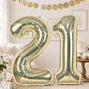 Champagne Gold 21st Birthday Balloons Number 21, 40 Inch Large Foil 2 &amp; 1 Numbers Balloons for 21 Year Old Women Men, Light Gold Giant Helium Balloon for 21st Birthday Anniversary Party Decorations