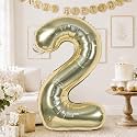 Champagne Gold 40 Inch Balloon Number 2, Large Light Gold Foil Number 2 Balloons Set 0-9 for Girls Boys, Digital 2 Helium Balloon for Women Boho Baby Shower Anniversary 2nd Birthday Party Decorations