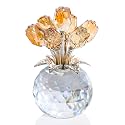 Champagne Gold Crystal Rose Figurine, Rose Bouquet, Glass Flower Decor