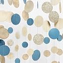 Champagne Gold Dusty Blue Beige Circle Dot Garland Hanging Paper Polka Dot Streamer for Men Birthday Wedding Bridal Shower Retirement Engagement Bachelorette Party Decorations Supplies