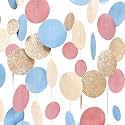 Champagne Gold Dusty Pink Blue Cream Beige Circle Dot Hanging Streamer Polka Dot Garland Banner for Birthday Wedding Bridal Shower Engagement Boho Gender Reveal Party Decorations Supplies