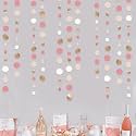 Champagne Gold Dusty Pink Decorations Circle Dots Garland Gold Pink Nude Neutral Cream White Boho Hanging Polka Dot Streamer for Bridal Shower Birthday Wedding Engagement Party Supplies