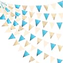 Champagne Gold Sky Blue Beige Decorations Metallic Fabric Triangle Pennant Banner Bunting Flag Garland for Birthday Baby Shower Engagement Wedding Graduation Bridal Shower Party Decorations Supplies