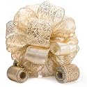 Champagne Gold Swirl Christmas Tree Topper Bow 11" with 4 Ribbon Streamers x 3 Yards Long Each for Holidy Elegant Fancy Home Décor Indoor