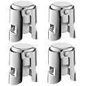 Champagne Stoppers with Stainless Steel Champagne Saver with Food Grade Silicone Leak proof Keep Fresh Suitable for Champagne, Cava, Prosecco and Sparkling (Silver, 4 Pack)