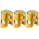 Champagne Stoppers with Stainless Steel Champagne Saver with Food Grade Silicone Leak proof Keep Fresh Suitable for Champagne, Cava, Prosecco and Sparkling (Gold, 3 Pack)