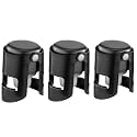 Champagne Stoppers with Stainless Steel Champagne Saver with Food Grade Silicone Leak proof Keep Fresh Suitable for Champagne, Cava, Prosecco and Sparkling (Black, 3 Pack)