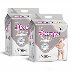 champs soft amp dry pant style baby diapers - size xl 24 pants 12-17 kg  super absorbent core 12-hour leak protection  soft breathable rash-free baby diapers