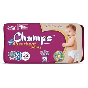 champs soft amp dry pant style baby diapers - size xl 24 pants 12-17 kg  super absorbent core 12-hour leak protection  soft breathable rash-free baby diapers