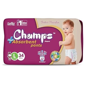 champs cotton elastic baby diaper - m sizepack of 2 80 pcs  7-12 kg  super absorbent core upto 12 hrs leakage protection  breathable soft amp dry  anti-rash amp anti-bacterial pants for babies