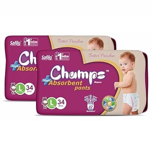 champs soft amp dry pant style baby diapers - size l 28 pants  9-14 kg  super absorbent core 12-hour leak protection  soft breathable rash-free baby diapers
