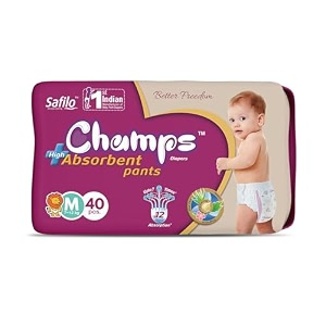 champs soft amp dry pant style baby diapers - size m 32 pants  7-12 kg  super absorbent core 12-hour leak protection  soft breathable rash-free baby diapers