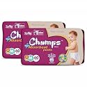 Champs Cotton Elastic Baby Diaper - M Size(Pack of 2), 80 Pcs | 7-12 Kg | Super Absorbent Core Upto 12 Hrs Leakage Protection | Breathable, Soft &amp; Dry | Anti-Rash &amp; Anti-Bacterial Pants for Babies