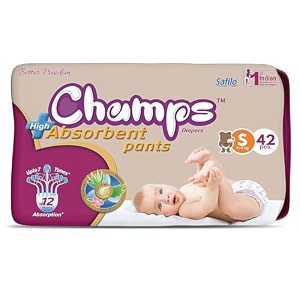 champs soft amp dry pant style baby diapers - size s 40 pants  4-8kg  super absorbent core 12-hour leak protection  soft breathable rash-free baby diapers