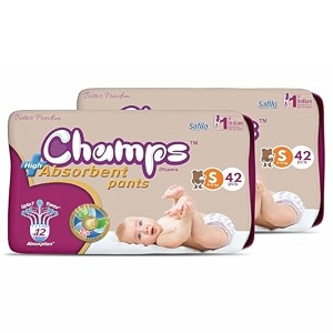 champs soft amp dry pant style baby diapers - size s 40 pants  4-8kg  super absorbent core 12-hour leak protection  soft breathable rash-free baby diapers