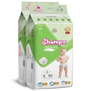 champs soft amp dry pant style baby diapers - size s 40 pants  4-8kg  super absorbent core 12-hour leak protection  soft breathable rash-free baby diapers