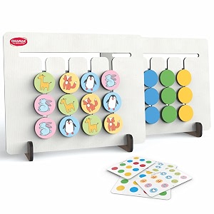 chanak wooden sorting puzzle board circle circus color amp animal matching brain teaser game educational learning toy with sliding circles flashcards perfect for preschool kids age above 3