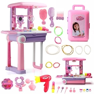 chanak beauty set suitcase on wheel the ultimate beauty set on wheels for girls makeup kit is easy to clean amp use portable set with 23 pieces for 3 years bis approved trolley